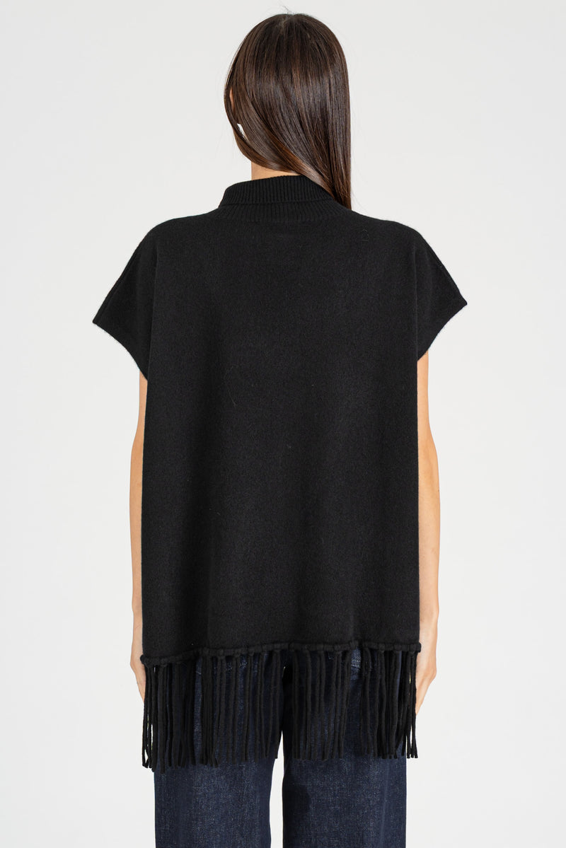 Poncho con Frange Nero Cashmere