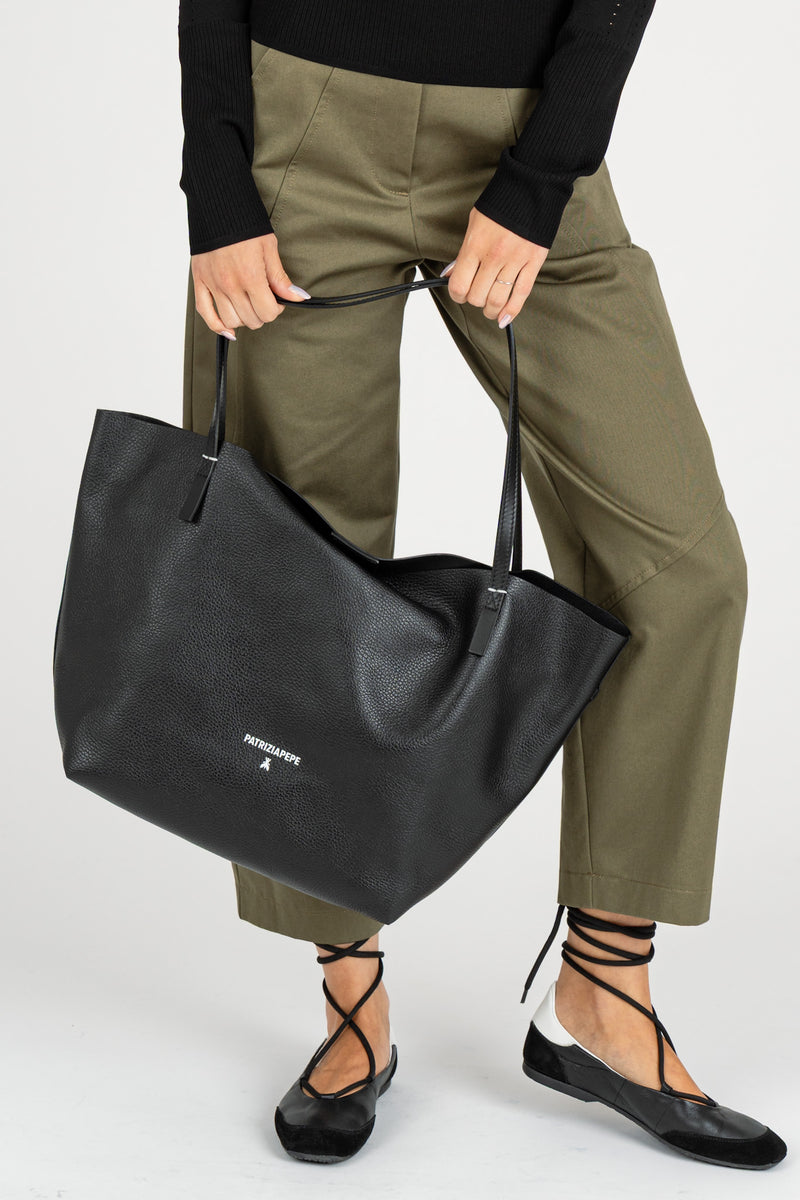 Borsa Shopping Pelle Martellata Nero
