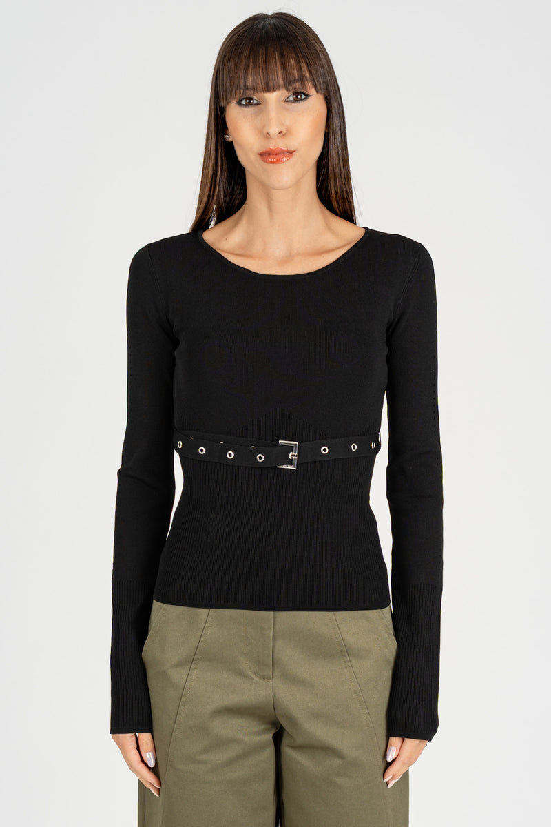 Maglia con Cintura Fibbia Nero