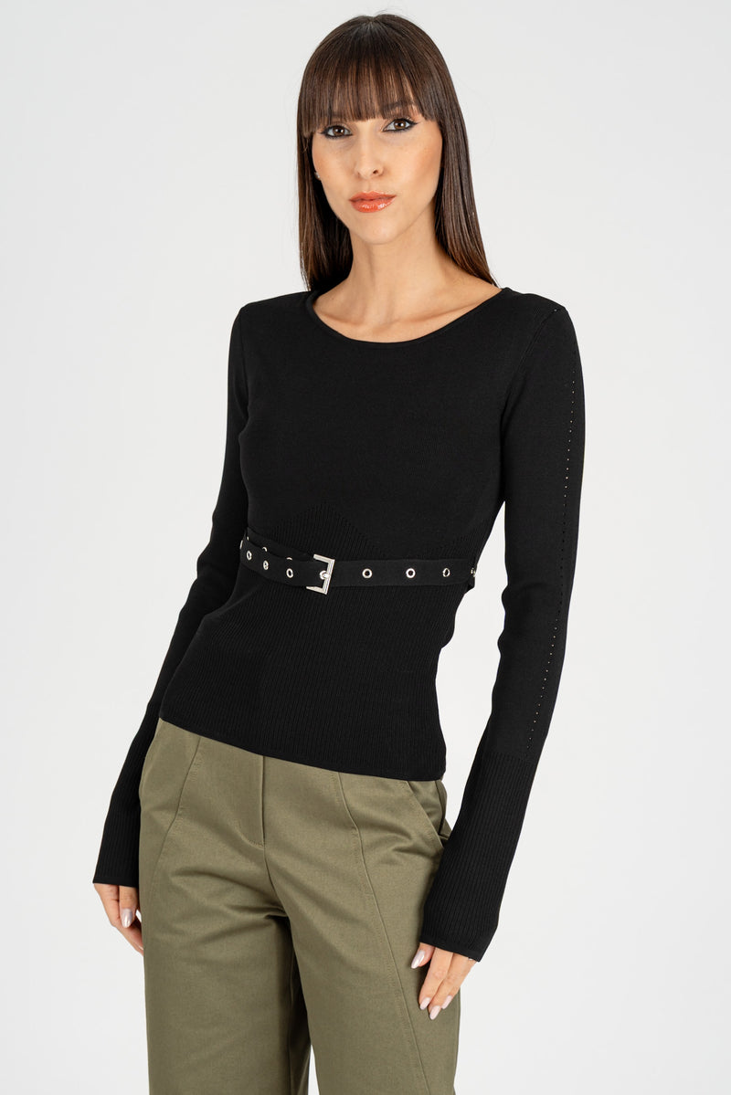 Maglia con Cintura Fibbia Nero
