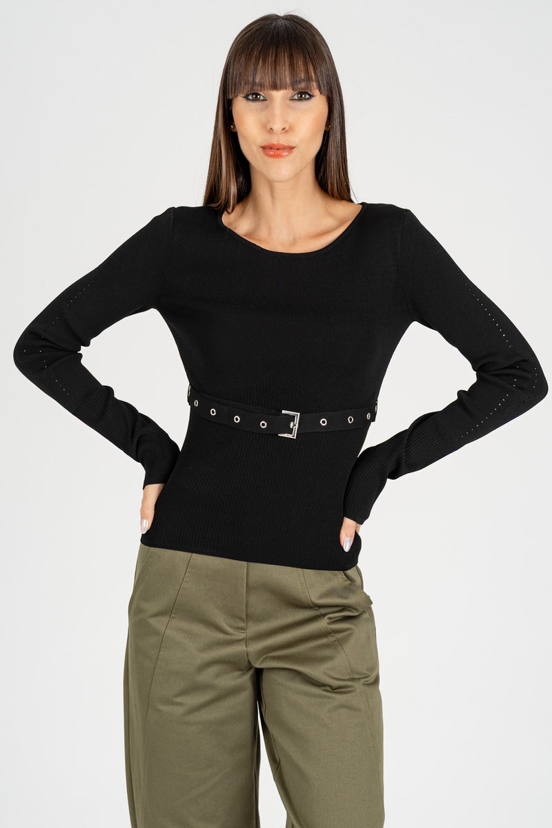 Maglia con Cintura Fibbia Nero