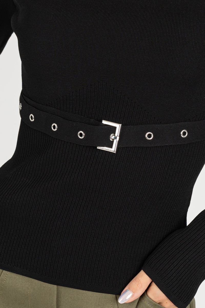 Maglia con Cintura Fibbia Nero