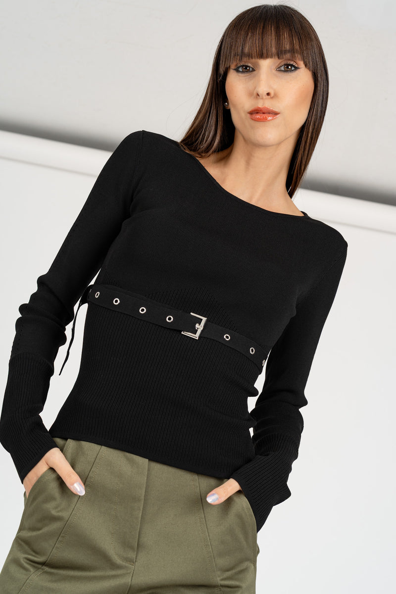 Maglia con Cintura Fibbia Nero