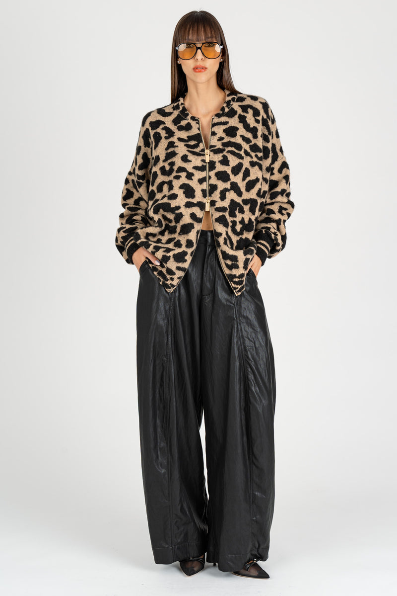Bomber in Maglia Macu Cammello/Nero