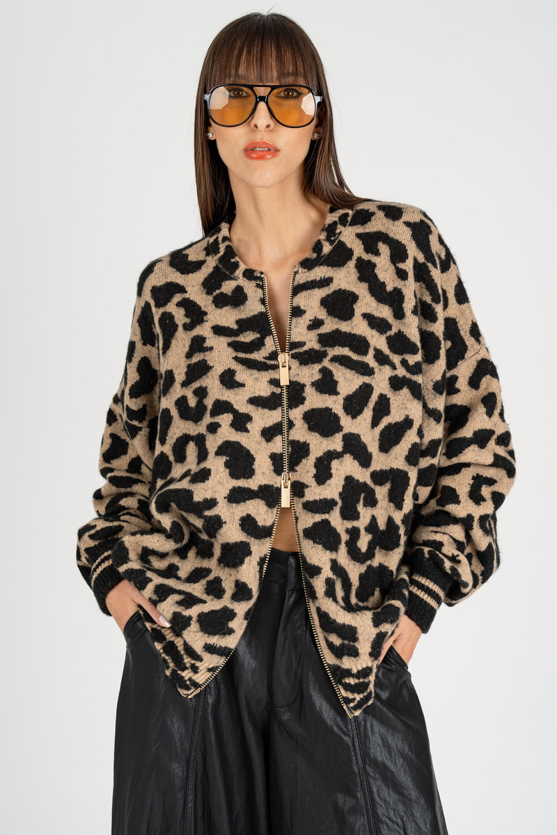 Bomber in Maglia Macu Cammello/Nero