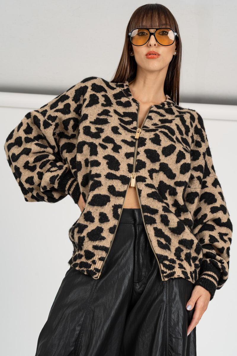 Bomber in Maglia Macu Cammello/Nero