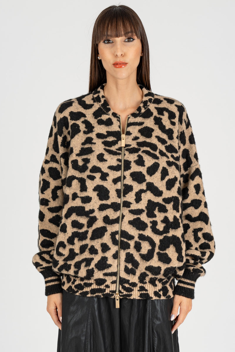 Bomber in Maglia Macu Cammello/Nero