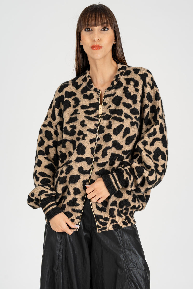 Bomber in Maglia Macu Cammello/Nero