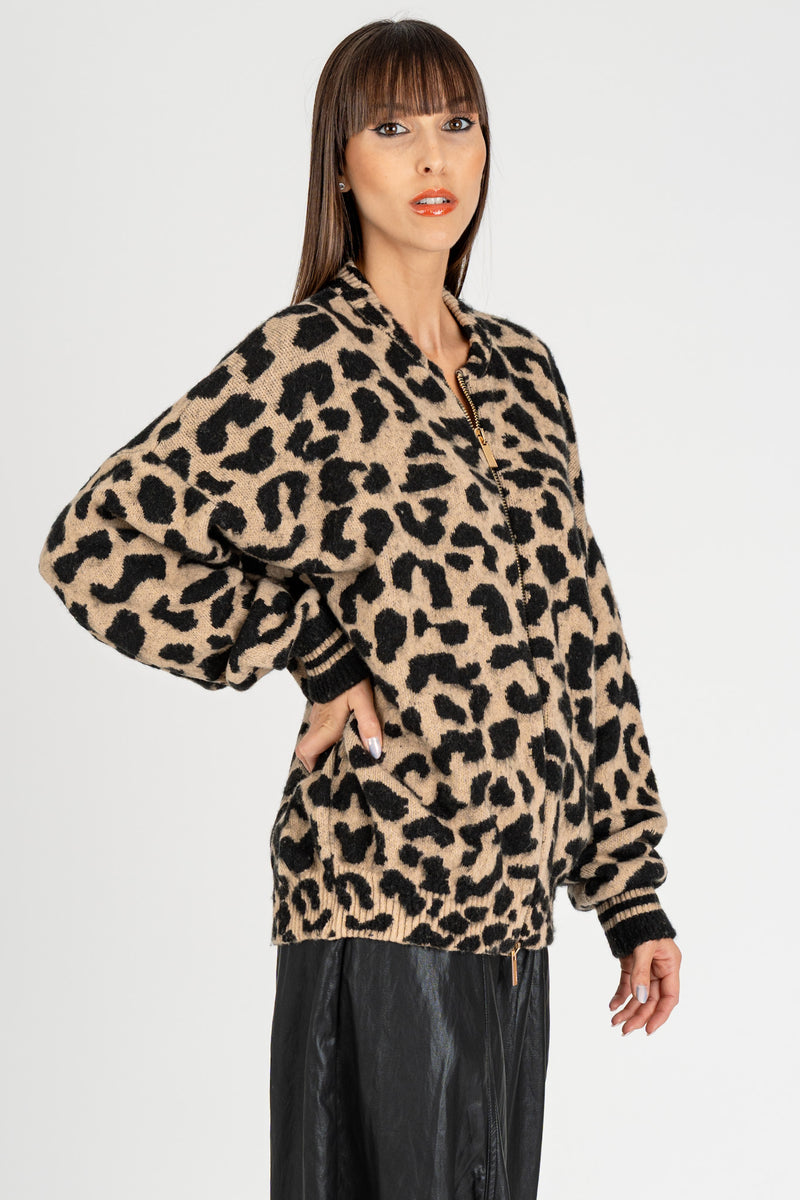 Bomber in Maglia Macu Cammello/Nero