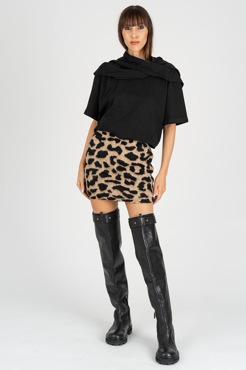 Gonna Mini in Maglia Macu Cammello/Nero