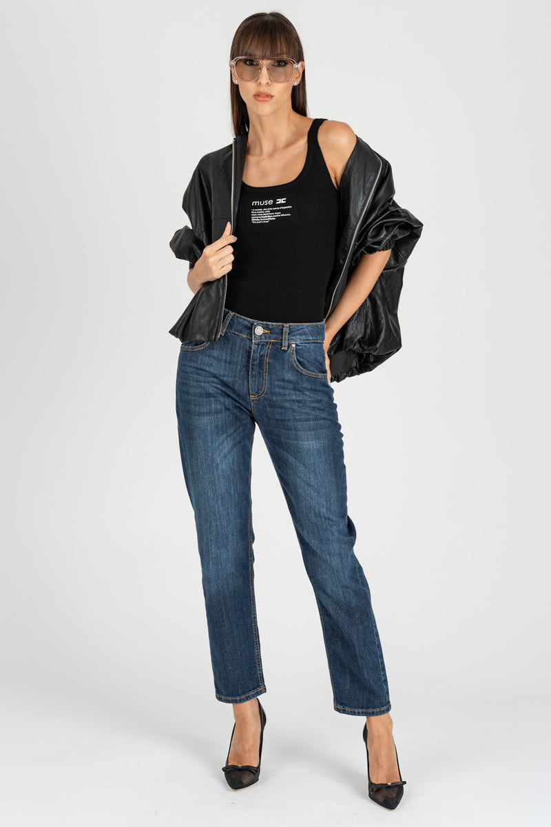 Jeans Slim Cropped Blue Medio