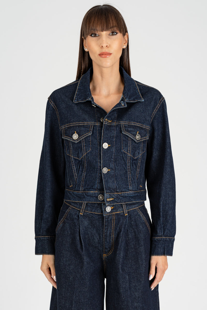 Giubbino Denim Cropped Blue Autentico