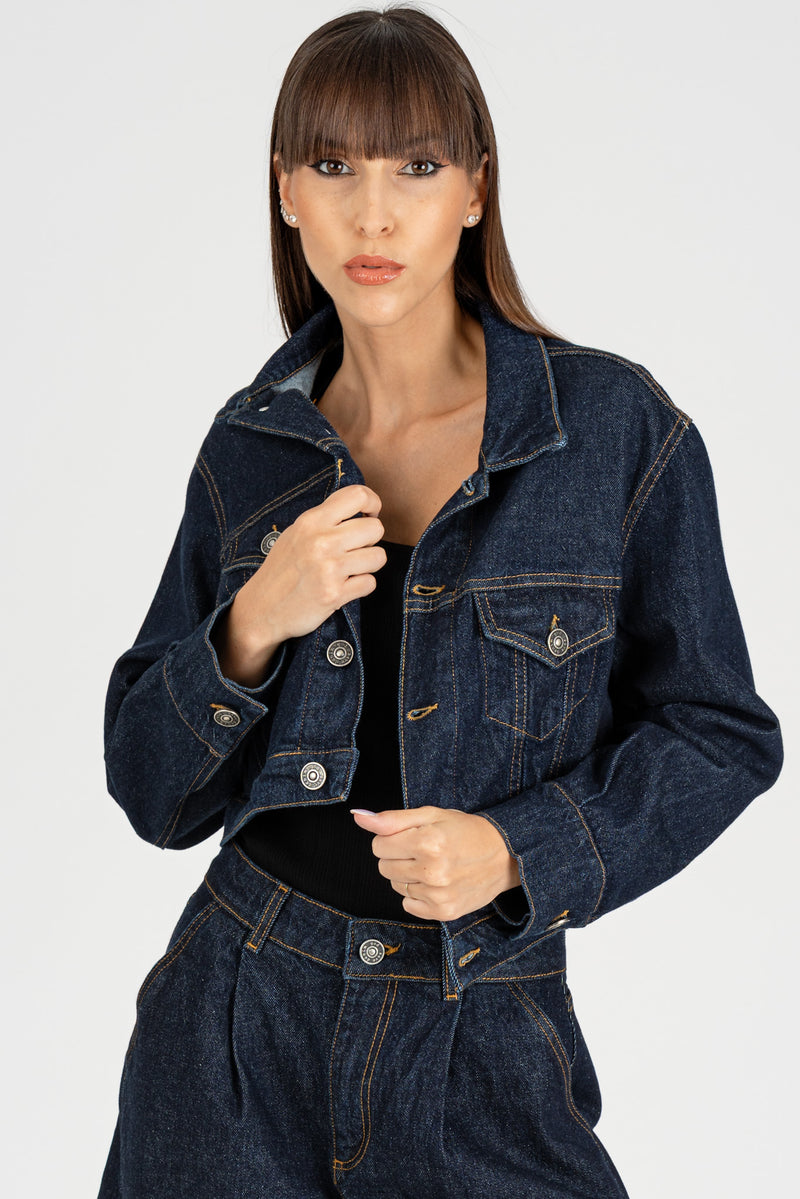 Giubbino Denim Cropped Blue Autentico
