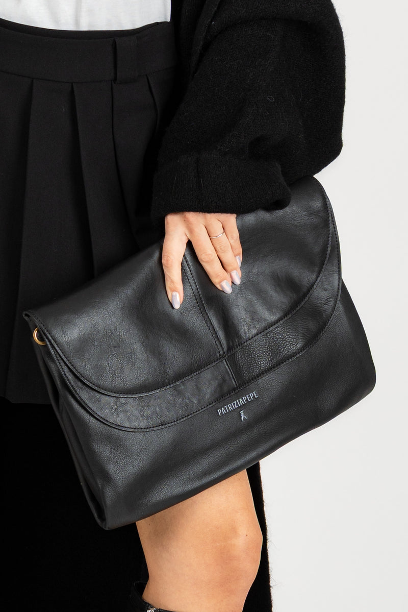 Borsa con Doppia Patta Nero