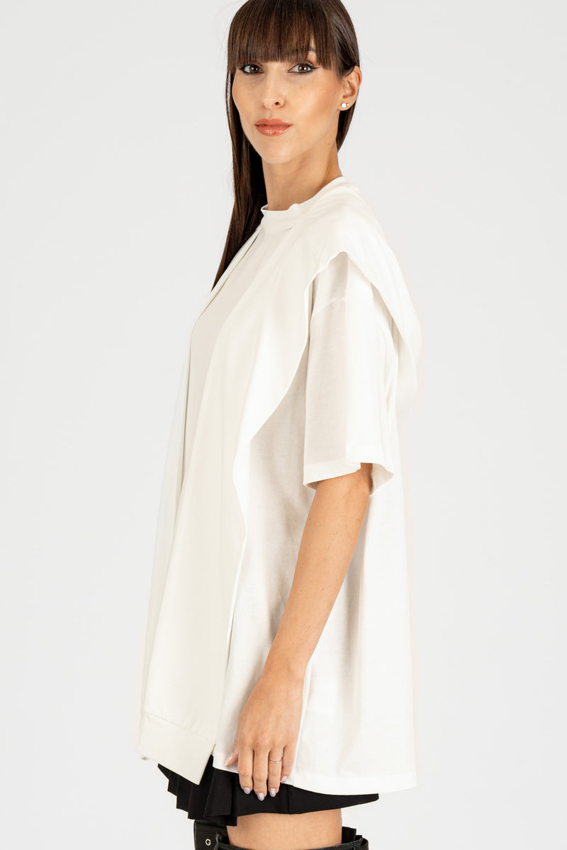 Maglia Over con Cappuccio Panna