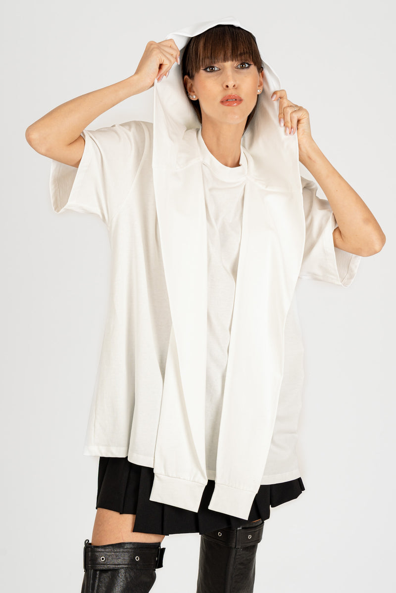 Maglia Over con Cappuccio Panna