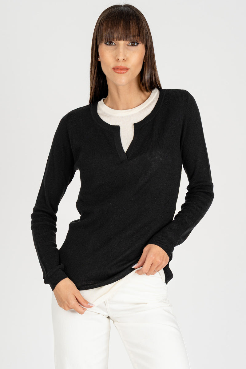 Maglia Effetto Doppio Nero Burro
