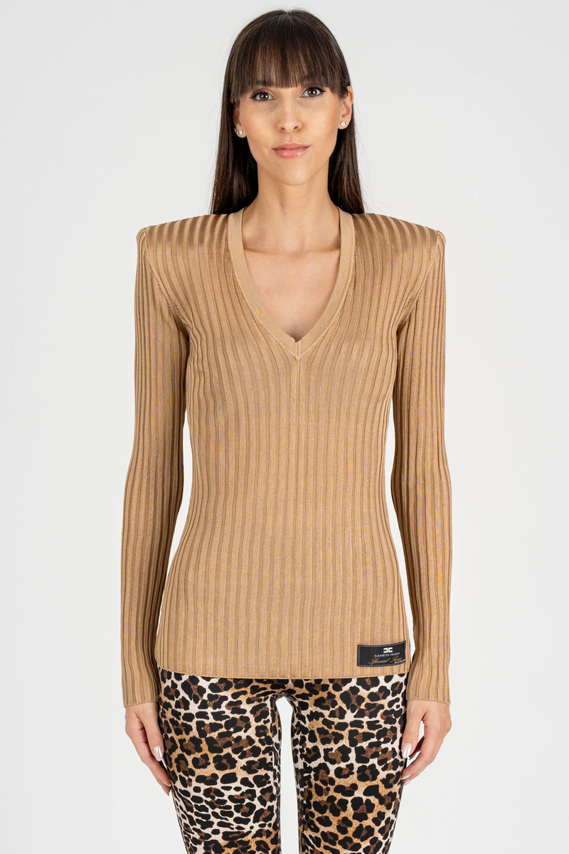 Maglia Viscosa Costine Camel