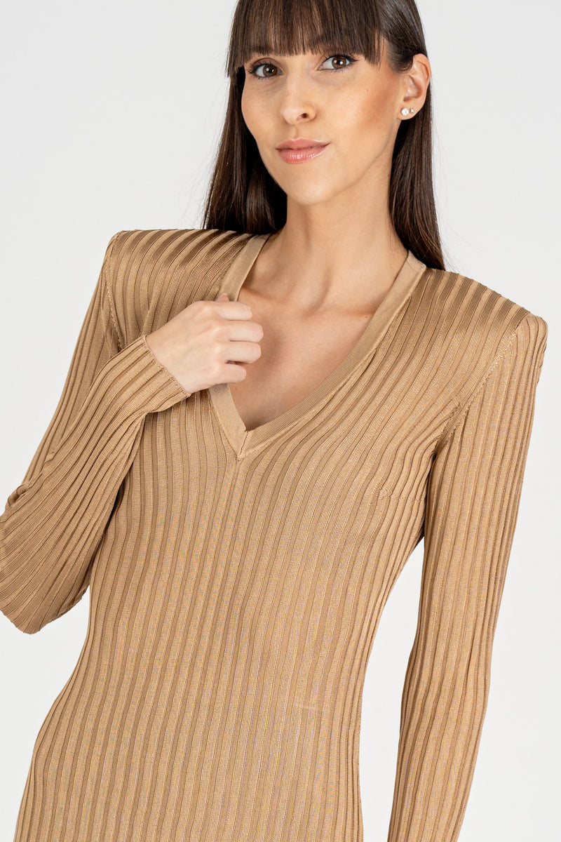 Maglia Viscosa Costine Camel