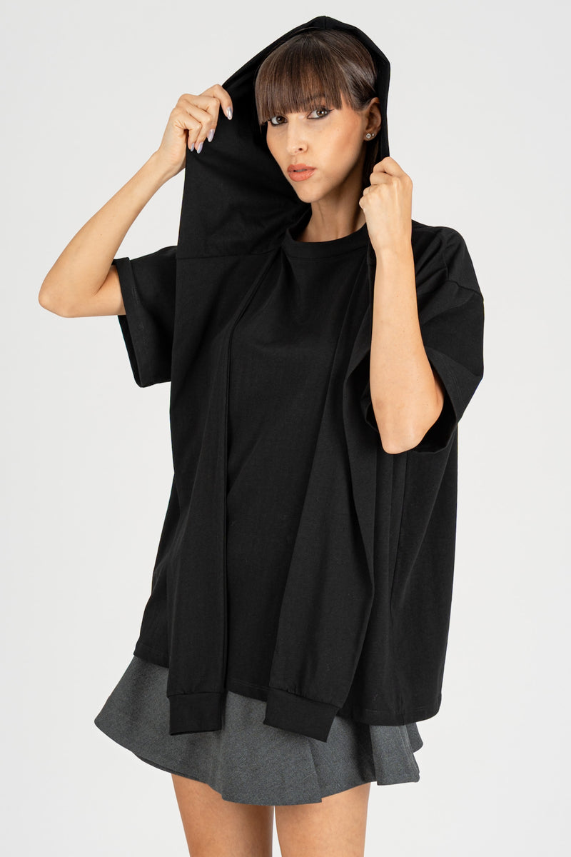 Maglia Over con Cappuccio Nero