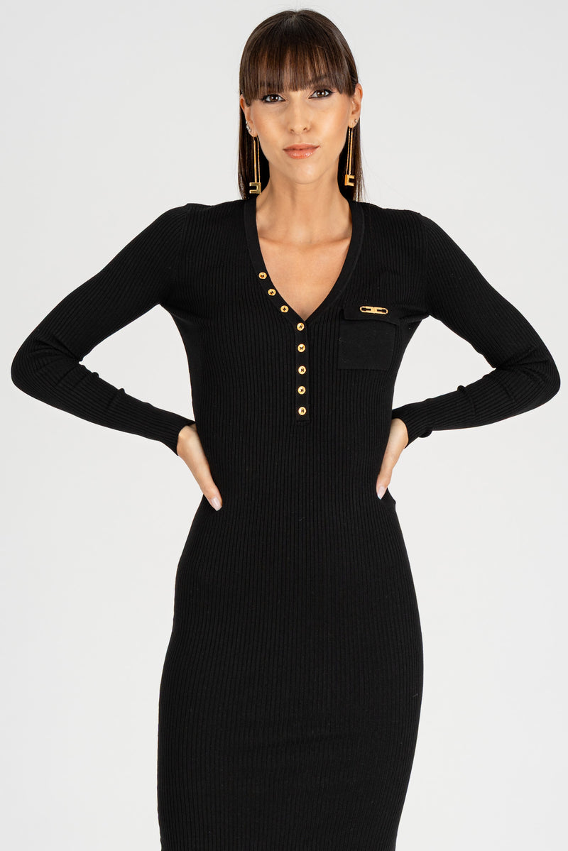 Abito in Maglia con Taschino Nero