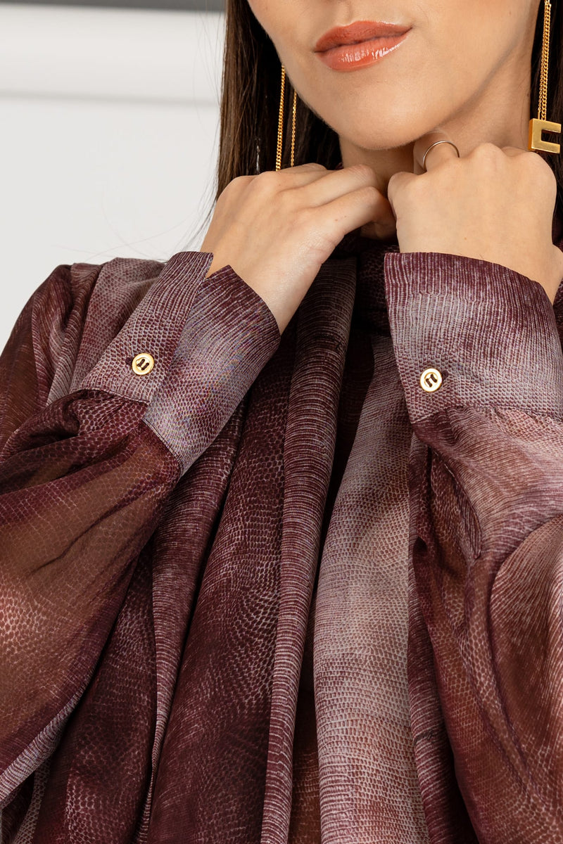 Camicia fiocco stampa Pitone Merlot