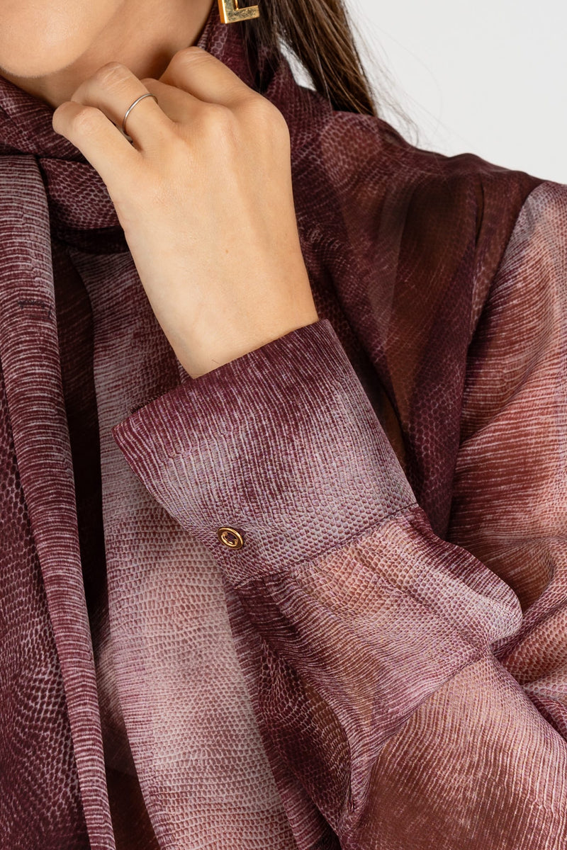 Camicia fiocco stampa Pitone Merlot