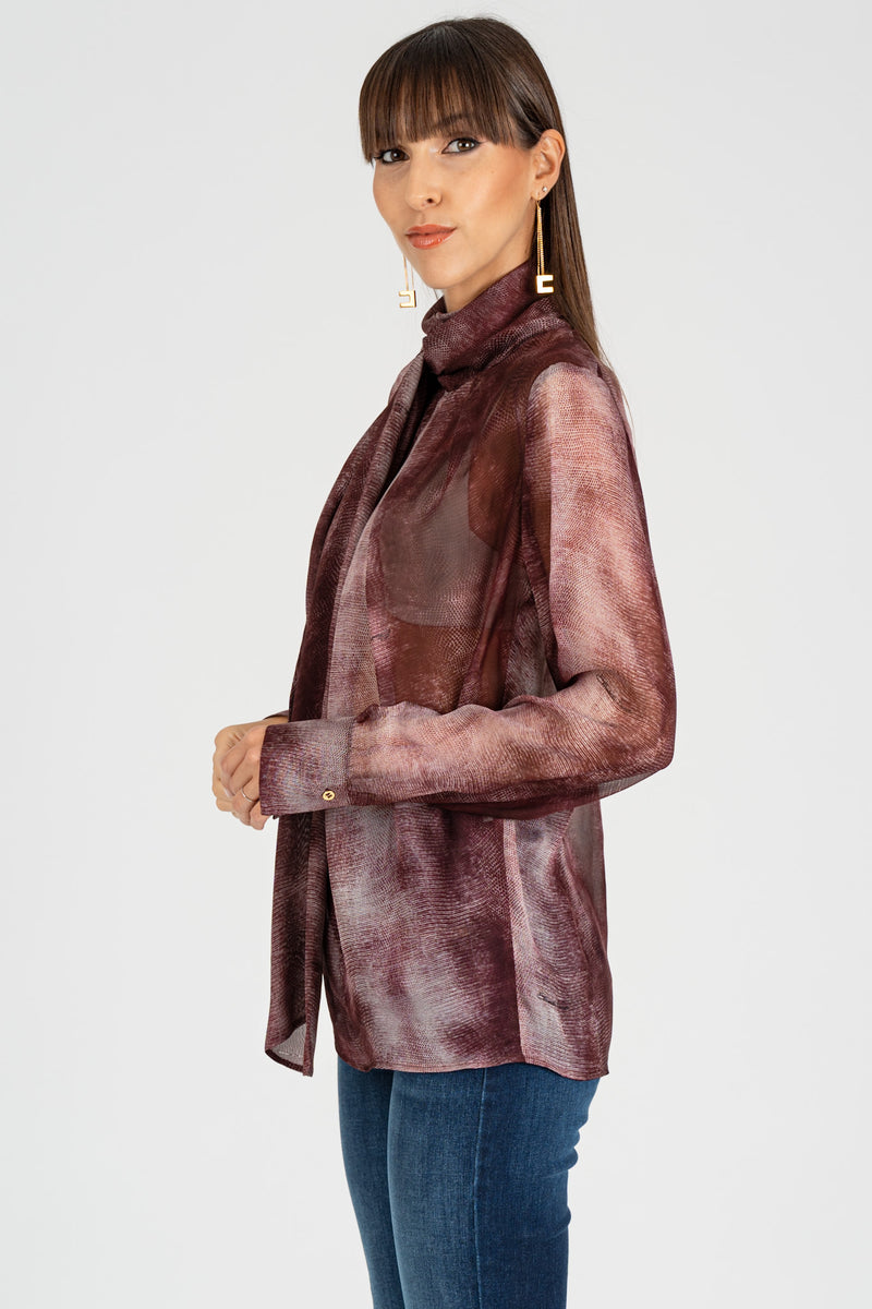Camicia fiocco stampa Pitone Merlot