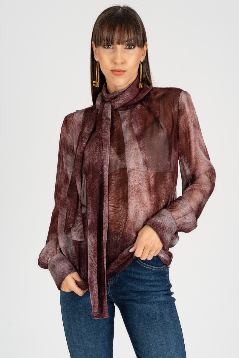 Camicia fiocco stampa Pitone Merlot