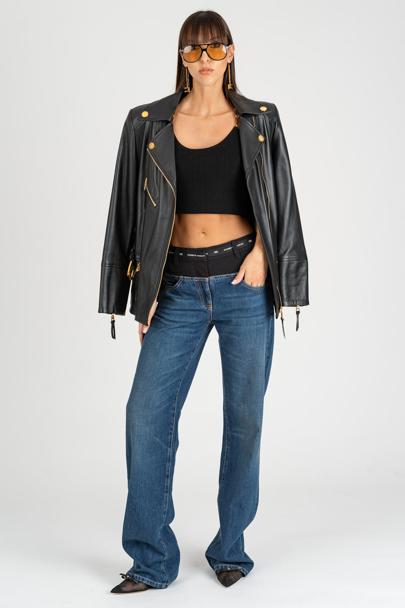 Pantalone Jeans con Baschina Blue Denim Nero