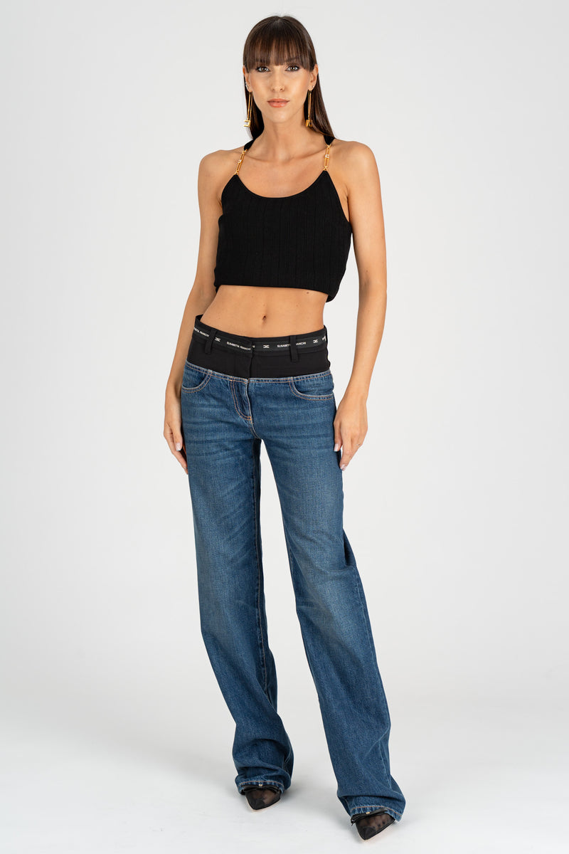 Pantalone Jeans con Baschina Blue Denim Nero