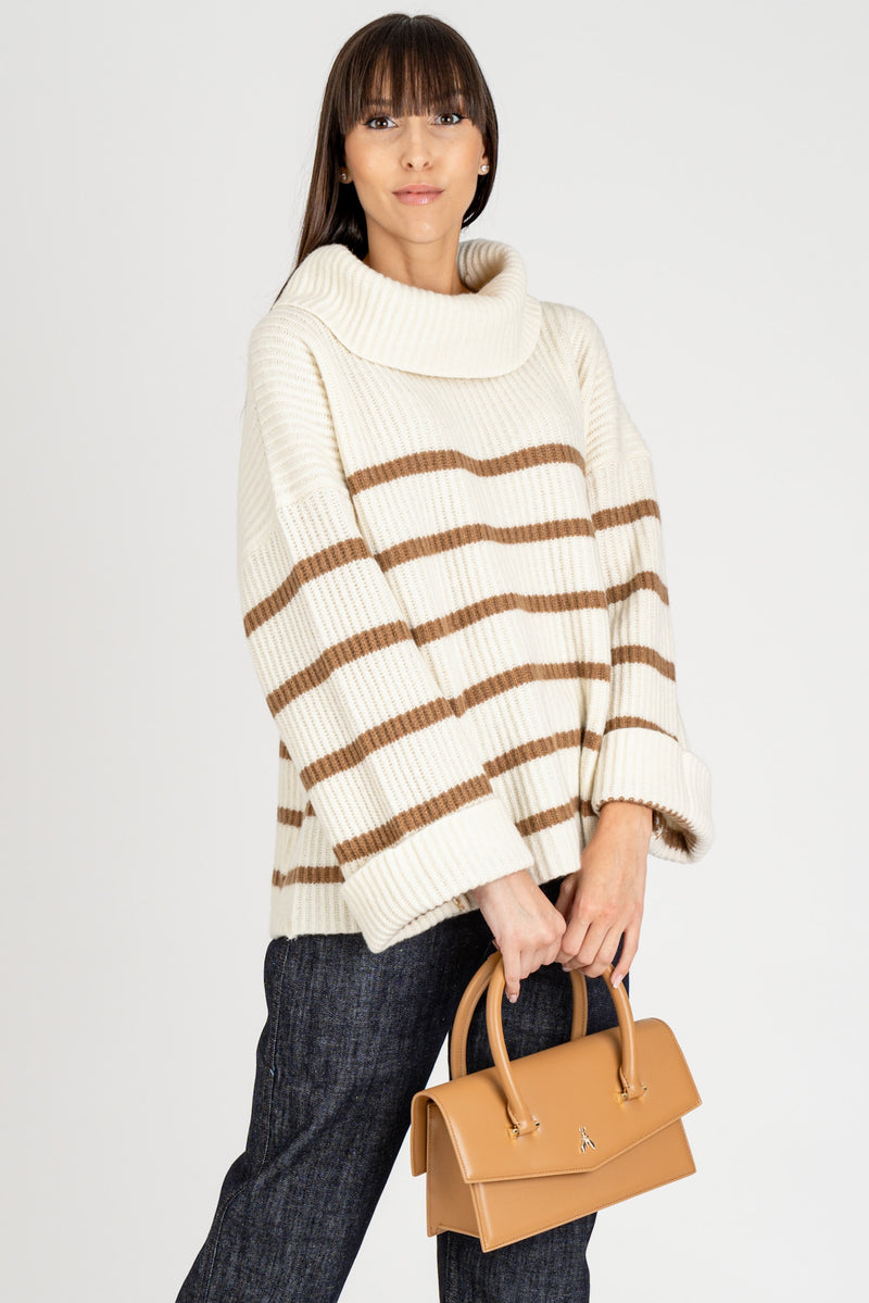 Maglione riga Panna Camel