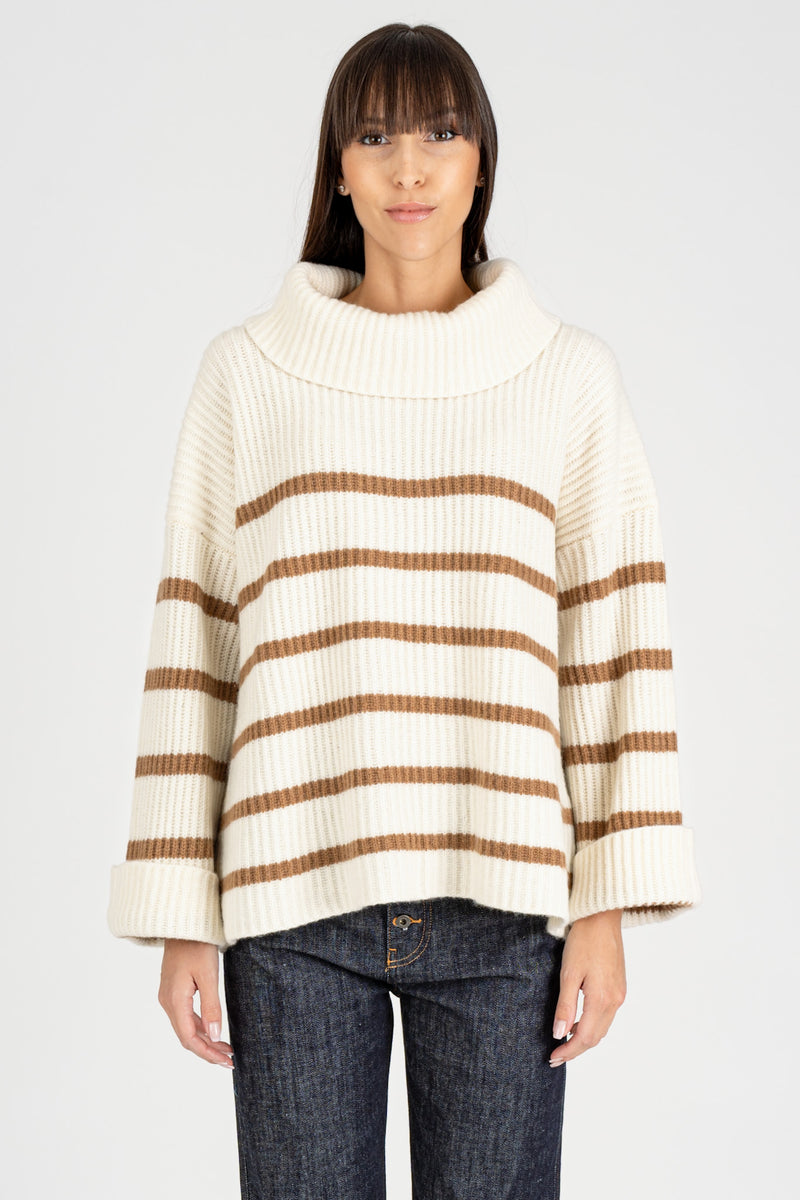 Maglione riga Panna Camel