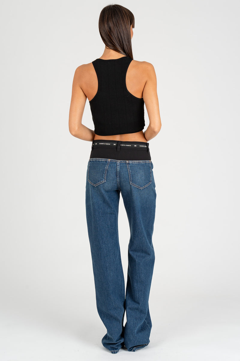 Pantalone Jeans con Baschina Blue Denim Nero