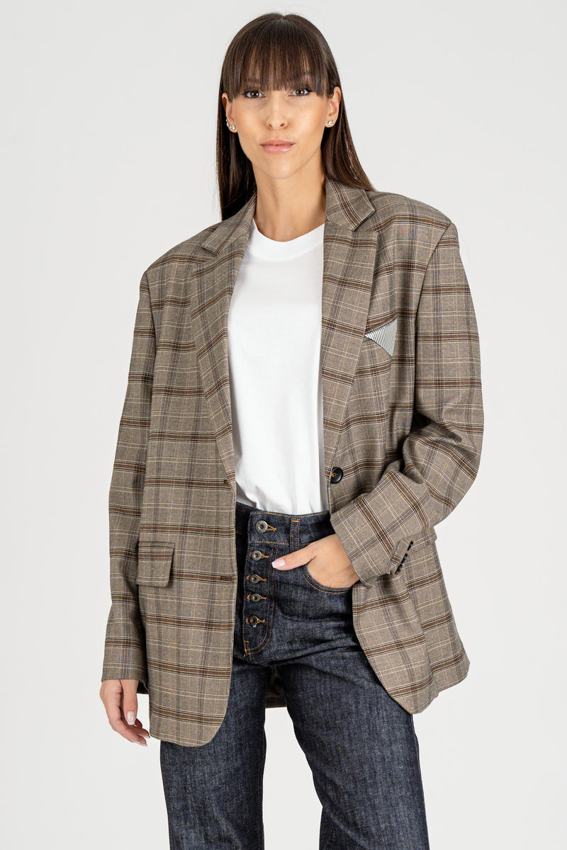 Giacca Blazer Check Nero Burro Nocciola