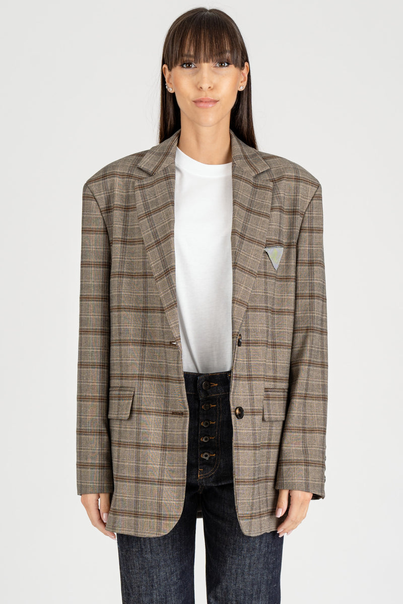 Giacca Blazer Check Nero Burro Nocciola