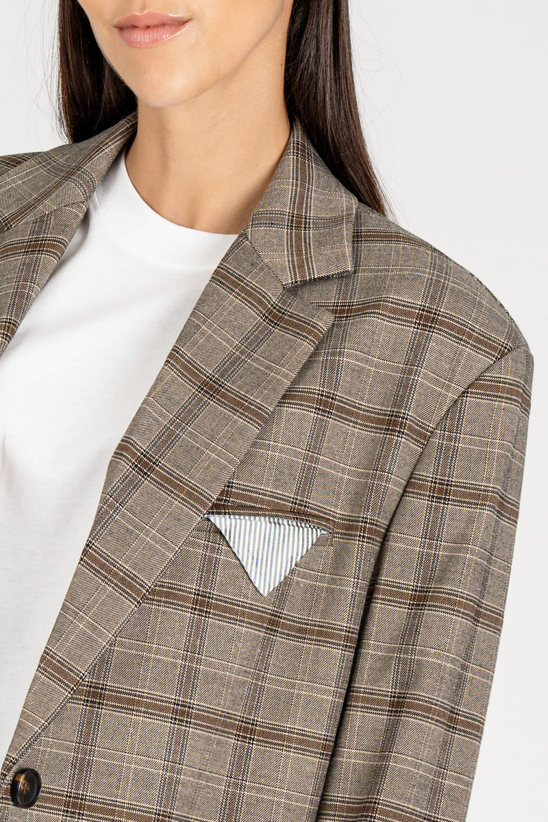 Giacca Blazer Check Nero Burro Nocciola