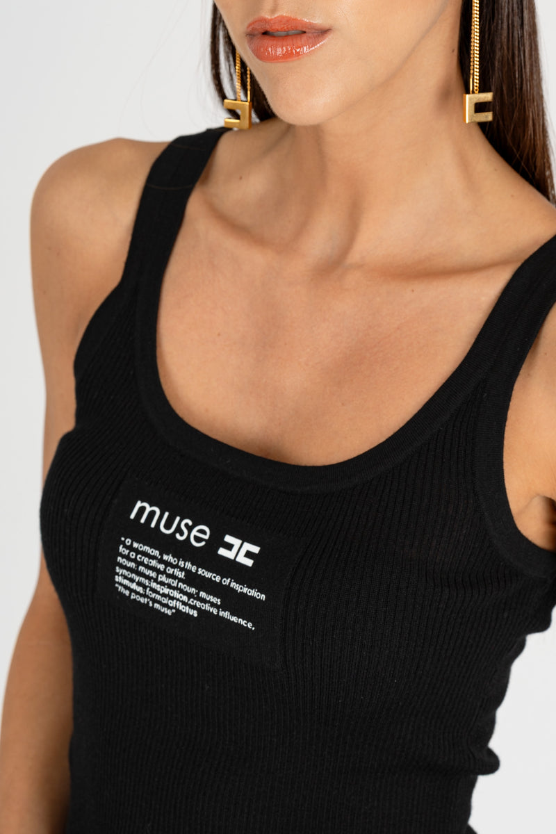 Top in Maglia Lettering Muse Nero