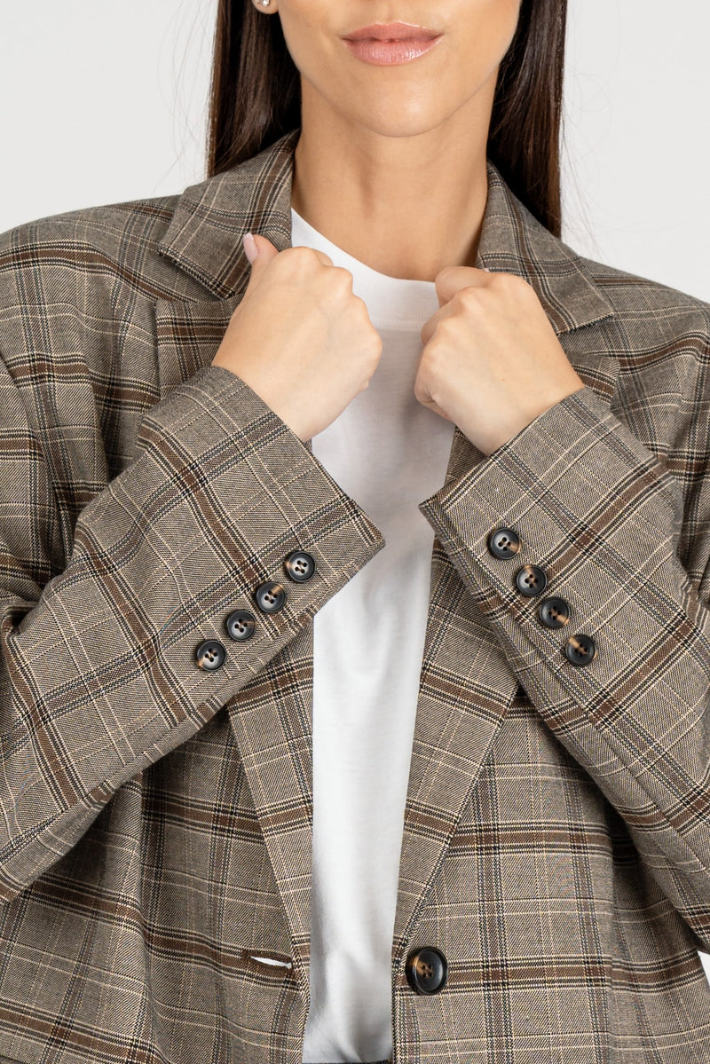 Giacca Blazer Check Nero Burro Nocciola