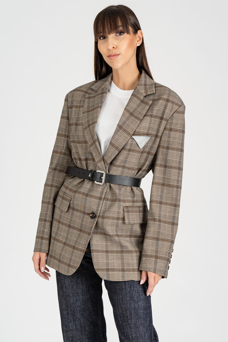 Giacca Blazer Check Nero Burro Nocciola