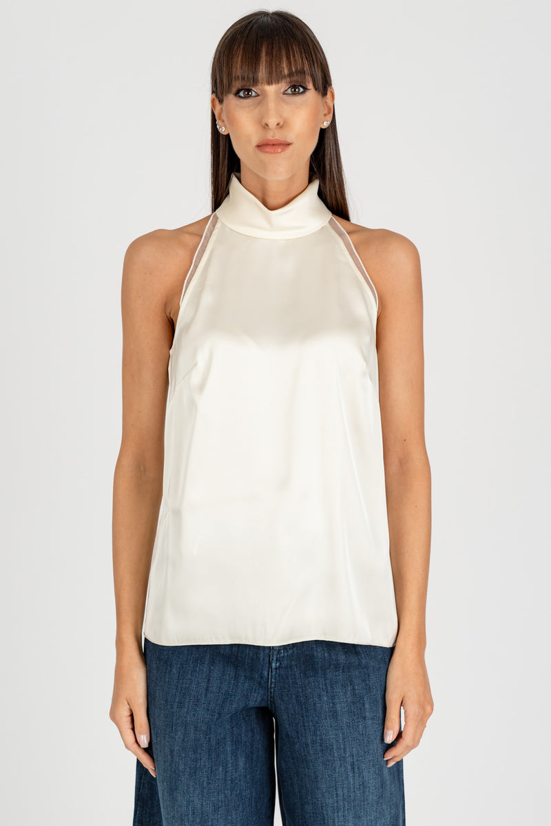 Top Raso-Poly Avorio