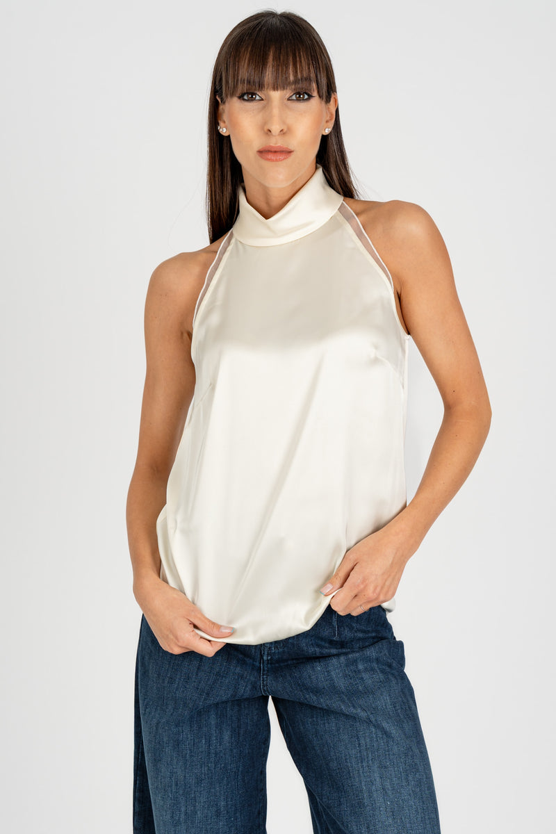 Top Raso-Poly Avorio