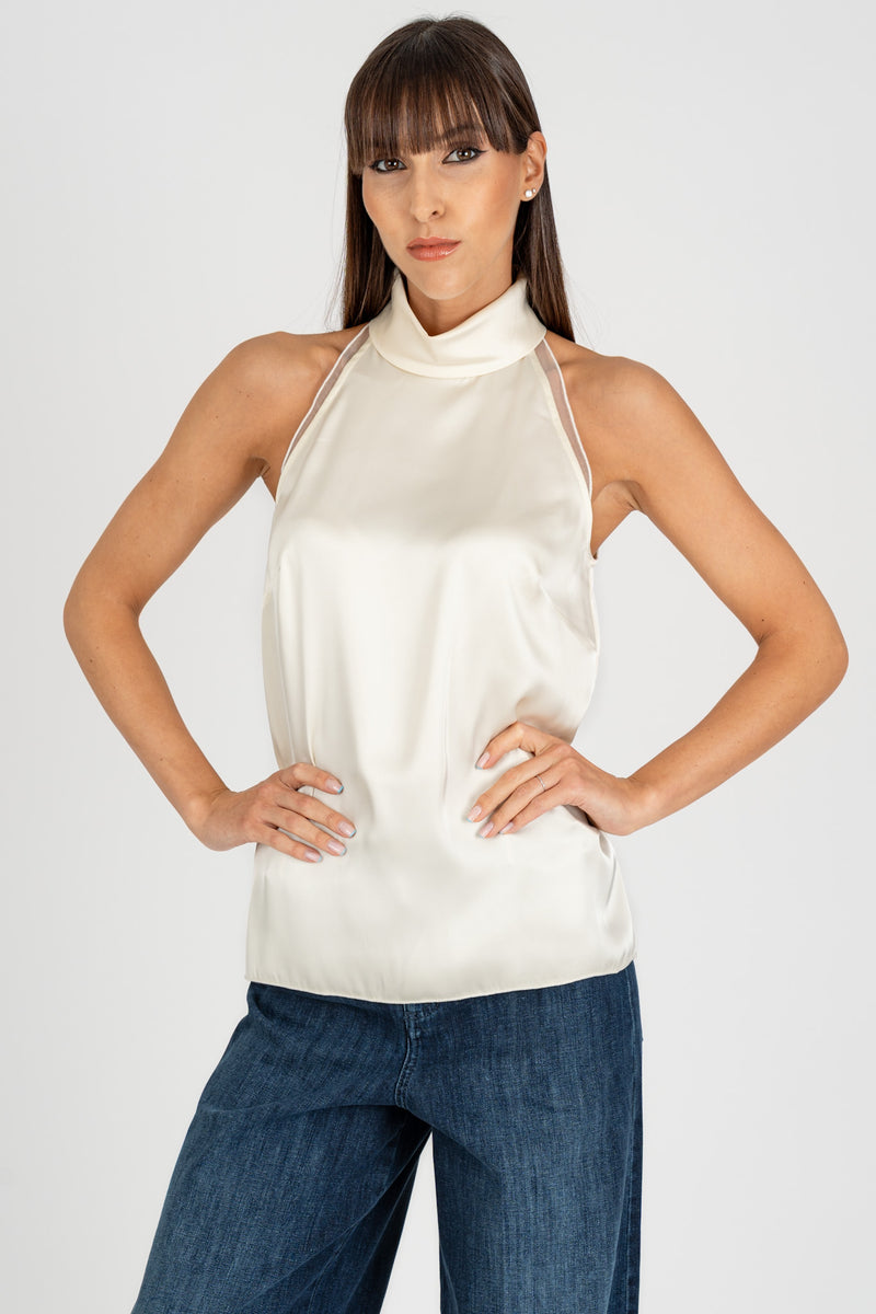Top Raso-Poly Avorio