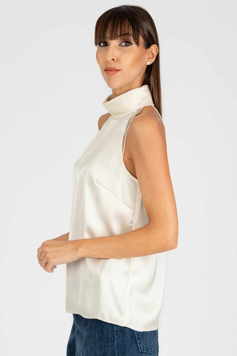 Top Raso-Poly Avorio