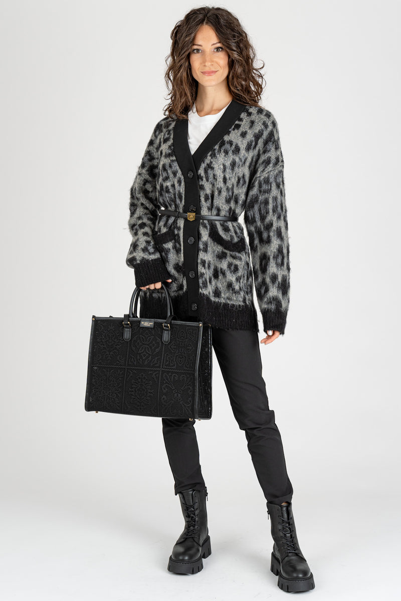 Cardigan Animalier Nero Antracite