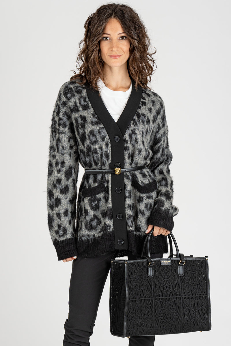 Cardigan Animalier Nero Antracite