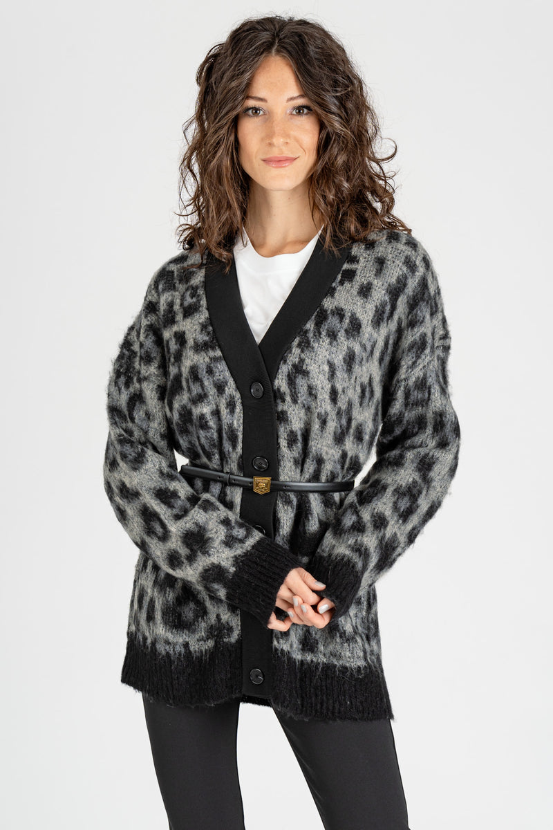 Cardigan Animalier Nero Antracite