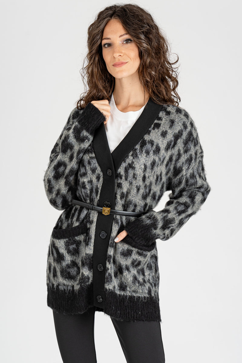 Cardigan Animalier Nero Antracite