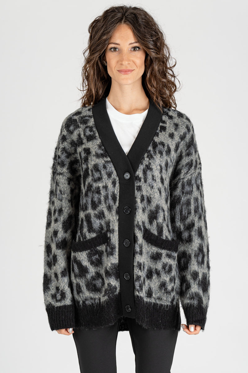 Cardigan Animalier Nero Antracite