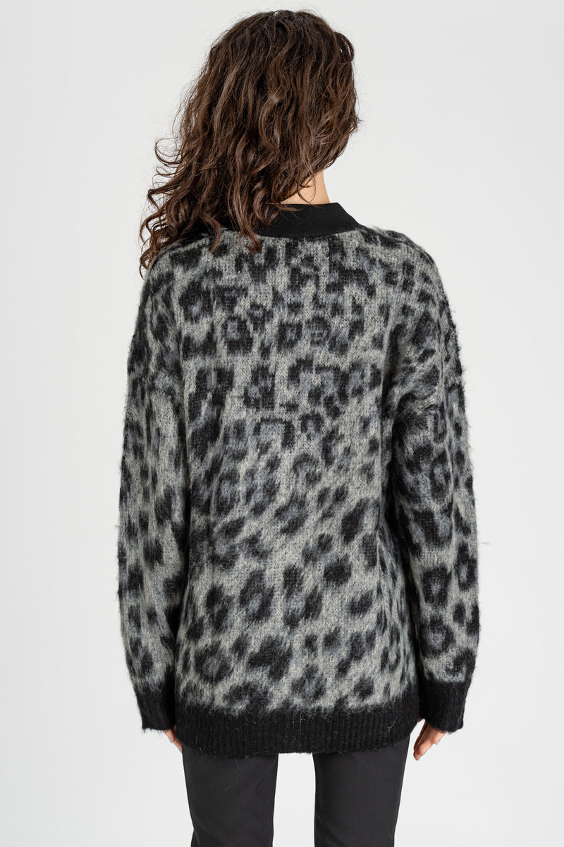 Cardigan Animalier Nero Antracite